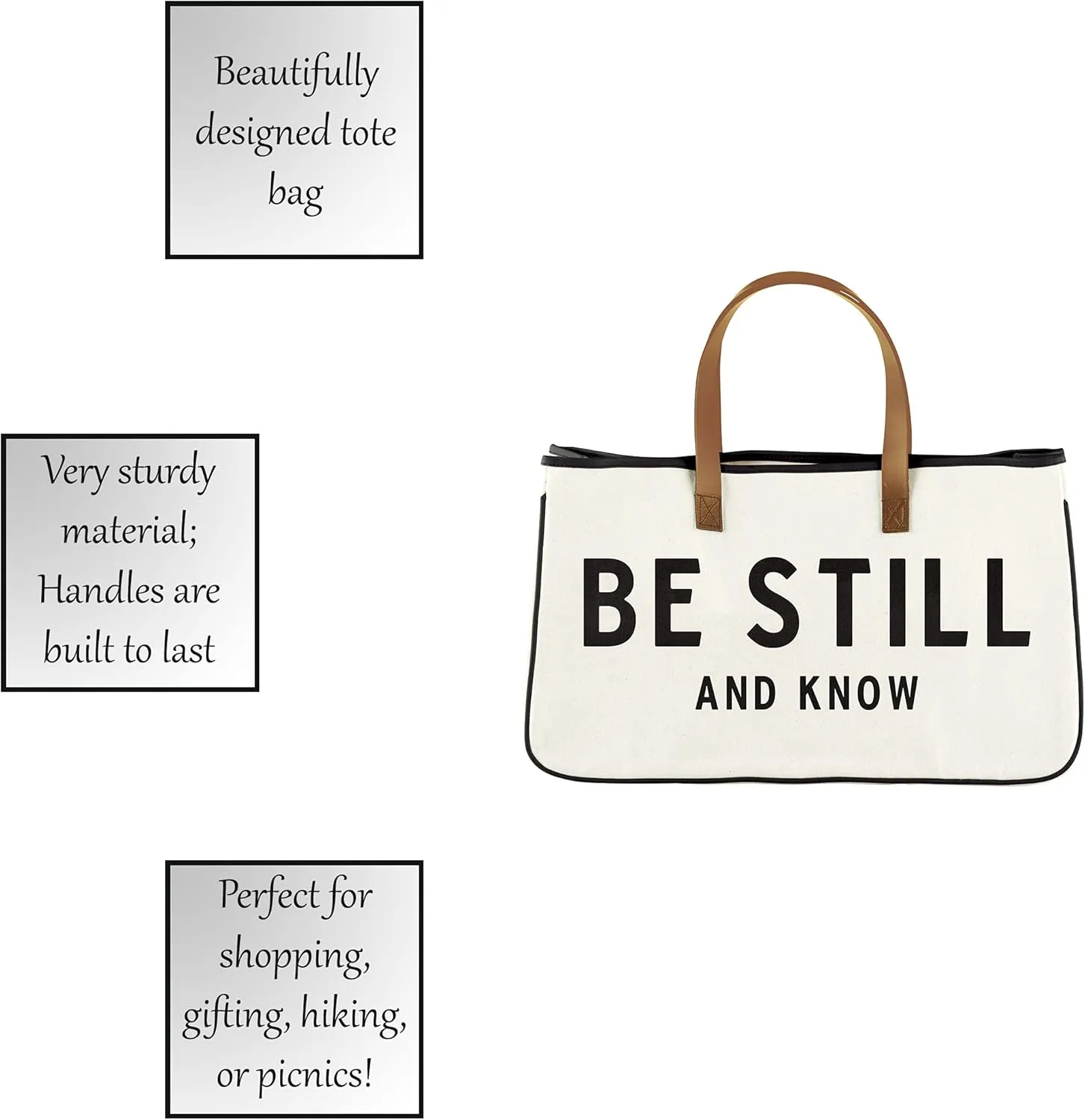 Creative Brands Faithworks-Inspirational Large Canvas and Leather Tote, 20 x 11-Inch, Be Still and Know