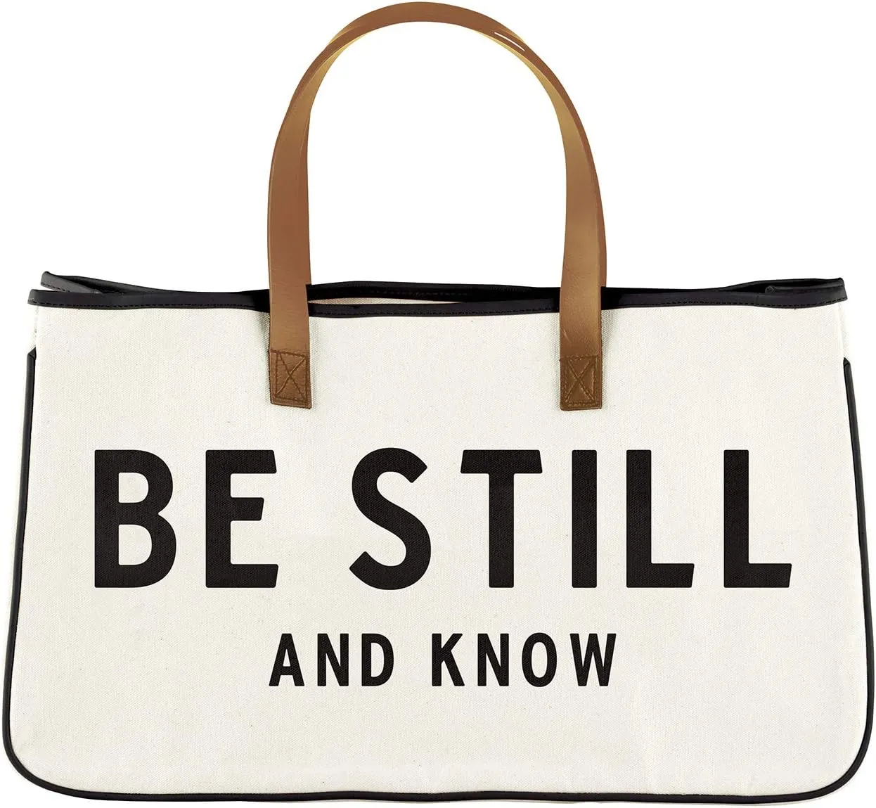 Creative Brands Faithworks-Inspirational Large Canvas and Leather Tote, 20 x 11-Inch, Be Still and Know