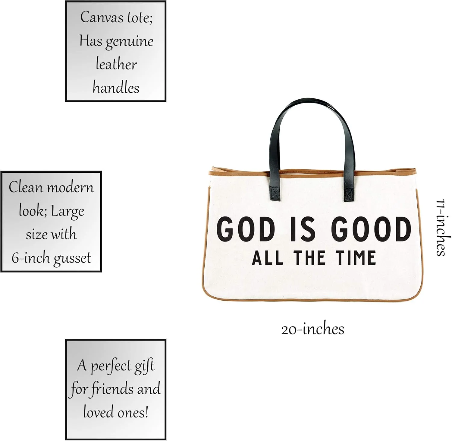 Creative Brands Faithworks-Inspirational Large Canvas and Leather Tote, 20 x 11-Inch, God is Good