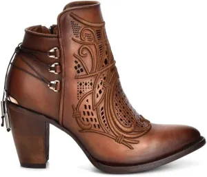 Cuadra Women's Bootie in Genuine Leather with Embroidery and Zipper Brown, 3F48RS, Size 10