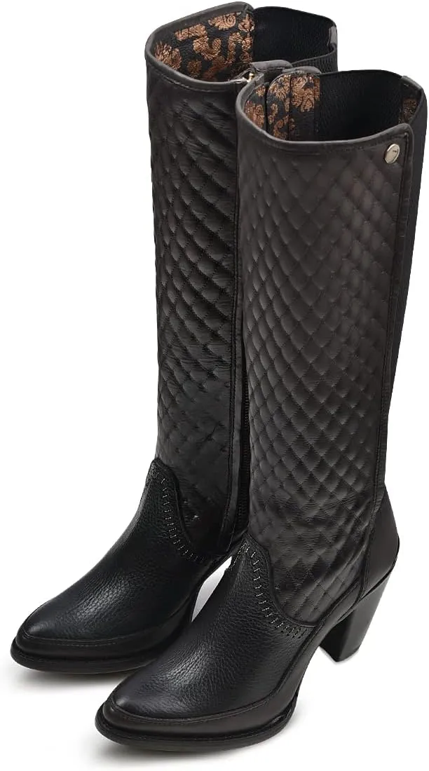 Cuadra Women's Tall Boot in Bovine Leather with Zipper Black