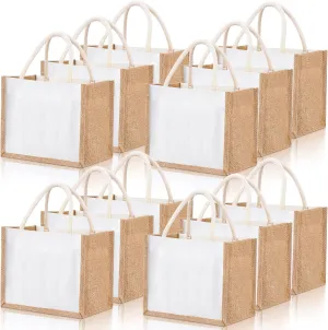 Cunno 12 Pcs Burlap Tote Bag Mini Jute Reusable Bag with Handles Small Blank Canvas Gift Waterproof for Wedding Beach DIY