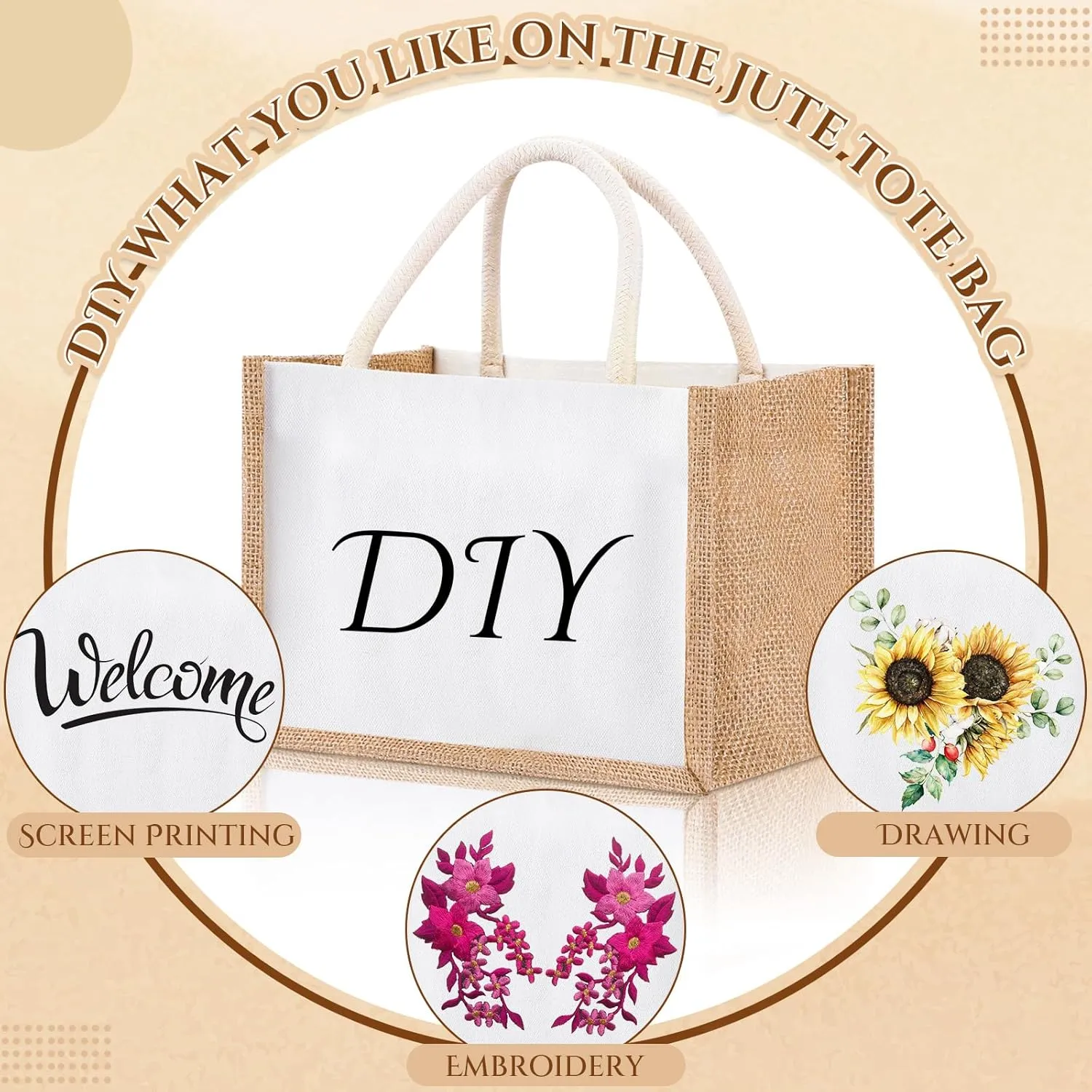 Cunno 12 Pcs Burlap Tote Bag Mini Jute Reusable Bag with Handles Small Blank Canvas Gift Waterproof for Wedding Beach DIY