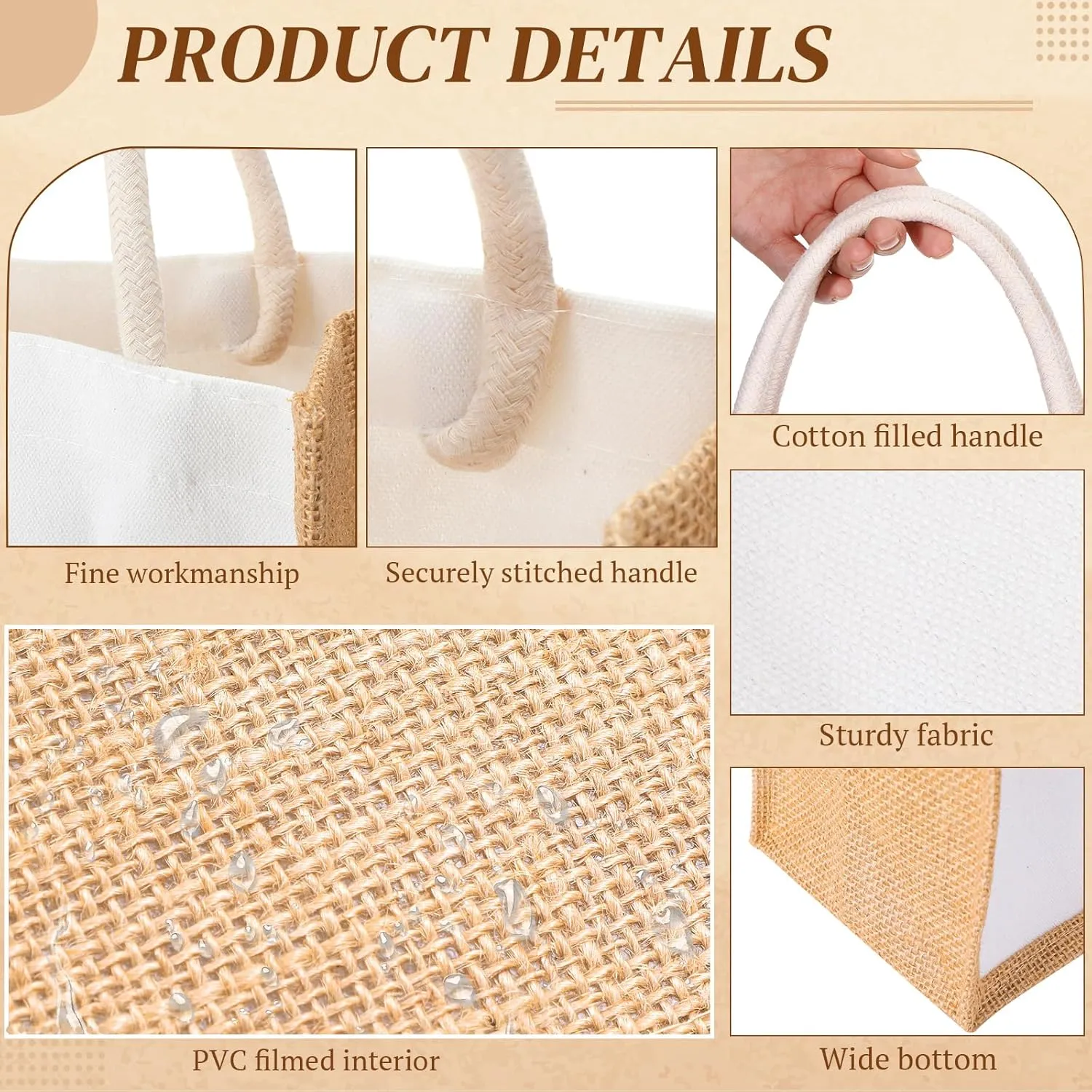 Cunno 12 Pcs Burlap Tote Bag Mini Jute Reusable Bag with Handles Small Blank Canvas Gift Waterproof for Wedding Beach DIY