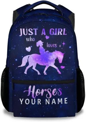 Custom Kids Backpack for Horse Lovers, 17 Inch Cute Horse Backpack for Girls 10-12, Colorful Lightweight Bookbag for School