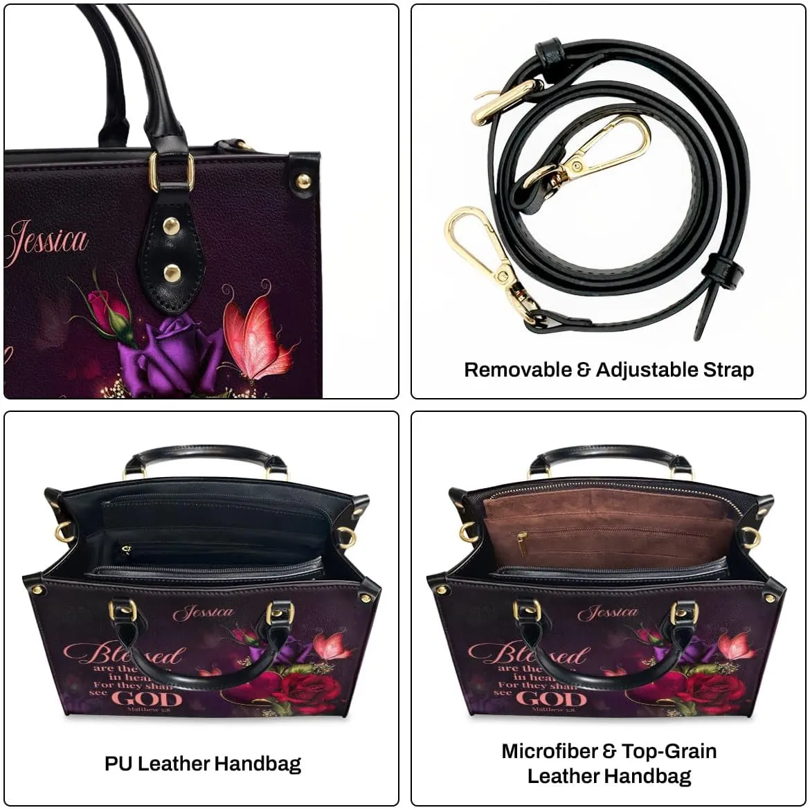 Custom Name Leather Handbags For Women - Christmas Gifts For Women - Christian Gifts