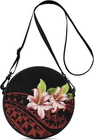 Custom Round Crossbody Bag Pattern Polynesian Floral Vintage Design Small Portable Men'S Bag Women'S Bag Samoa