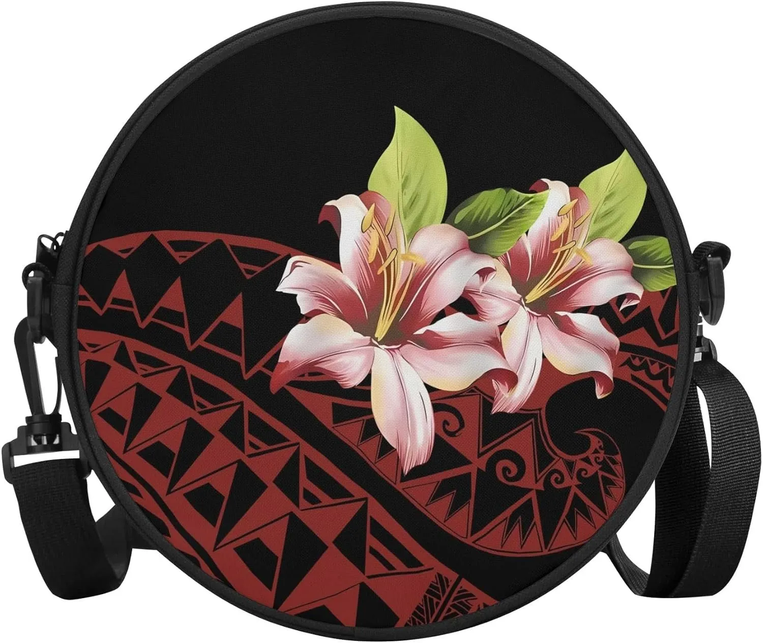 Custom Round Crossbody Bag Pattern Polynesian Floral Vintage Design Small Portable Men'S Bag Women'S Bag Samoa