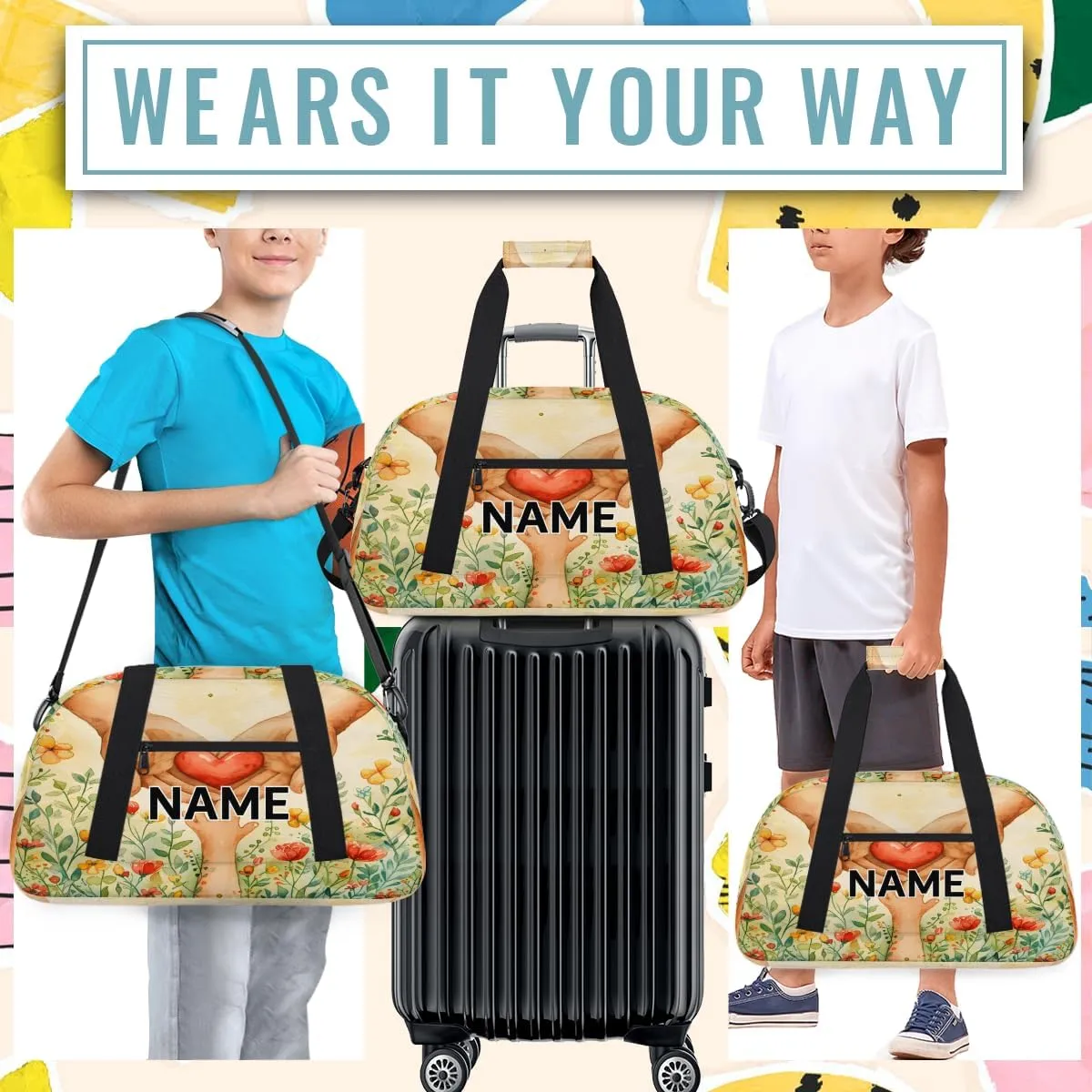 Custom Thanksgiving Small Gym Bag 18 inch for Women Men Personalized Father's Day Mother's Day Carry On Overnight Weekender Bag for Travel Work Dance Sport