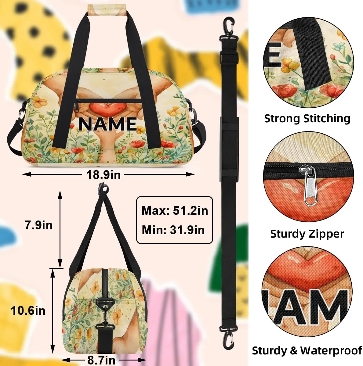 Custom Thanksgiving Small Gym Bag 18 inch for Women Men Personalized Father's Day Mother's Day Carry On Overnight Weekender Bag for Travel Work Dance Sport
