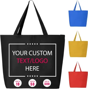 Custom Tote Bags 10/50/500 Pack, Promotional Gems with Tailored Logos, Personalized Reusable Shopping and Grocery Bags, 15 * 12 * 4 Inch Sturdy Totes with Comfortable Handles