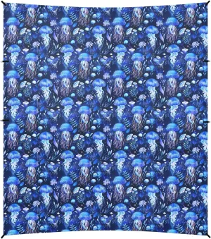 Cute Marine Patterns Jellyfish Flowers Electric Blue Beach Cabana Tent UPF50  Lightweight Shade Sun Shelter with Sand Shovel for Family Trips, Picnics & Camping