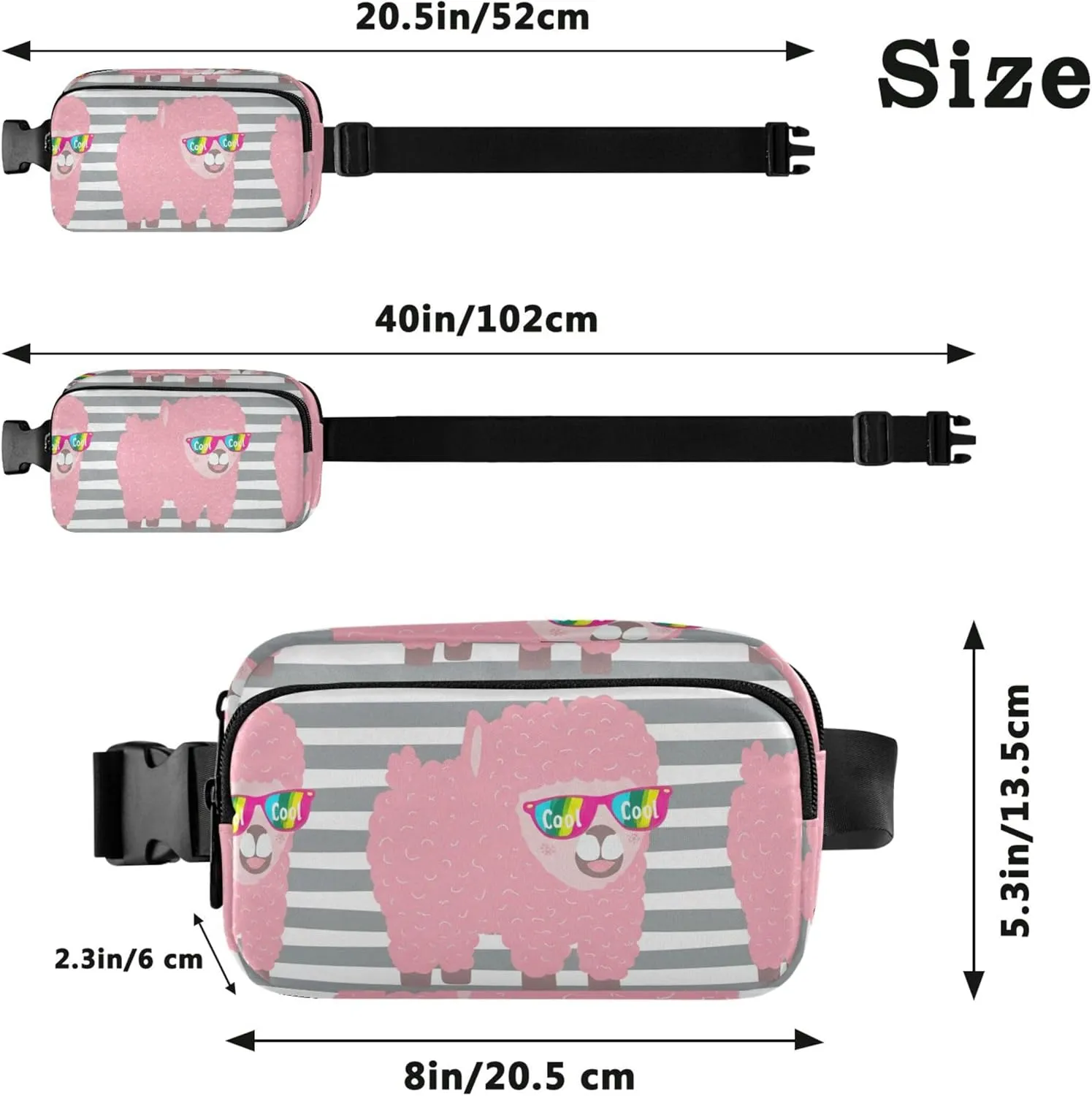 Cute Pink Alpaca Rainbow Cool Waterproof Womens Fanny Pack Anti Theft Belt Bag Festival Waist Pouches for Men