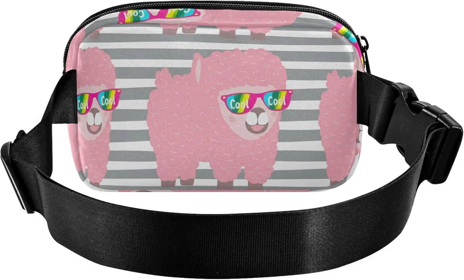 Cute Pink Alpaca Rainbow Cool Waterproof Womens Fanny Pack Anti Theft Belt Bag Festival Waist Pouches for Men