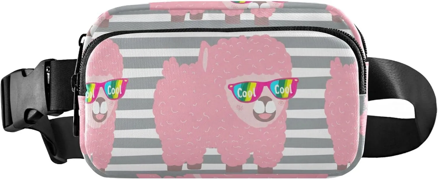 Cute Pink Alpaca Rainbow Cool Waterproof Womens Fanny Pack Anti Theft Belt Bag Festival Waist Pouches for Men