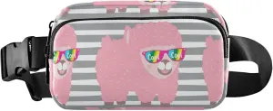 Cute Pink Alpaca Rainbow Cool Waterproof Womens Fanny Pack Anti Theft Belt Bag Festival Waist Pouches for Men