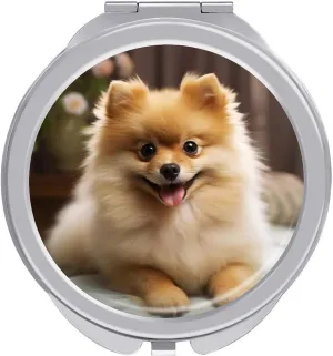 Cute Pomeranian Dog Portable Makeup Mirror, Sided Travel Hand Mirror Mini Folding Mirror for Precise Makeup Women Daily Use
