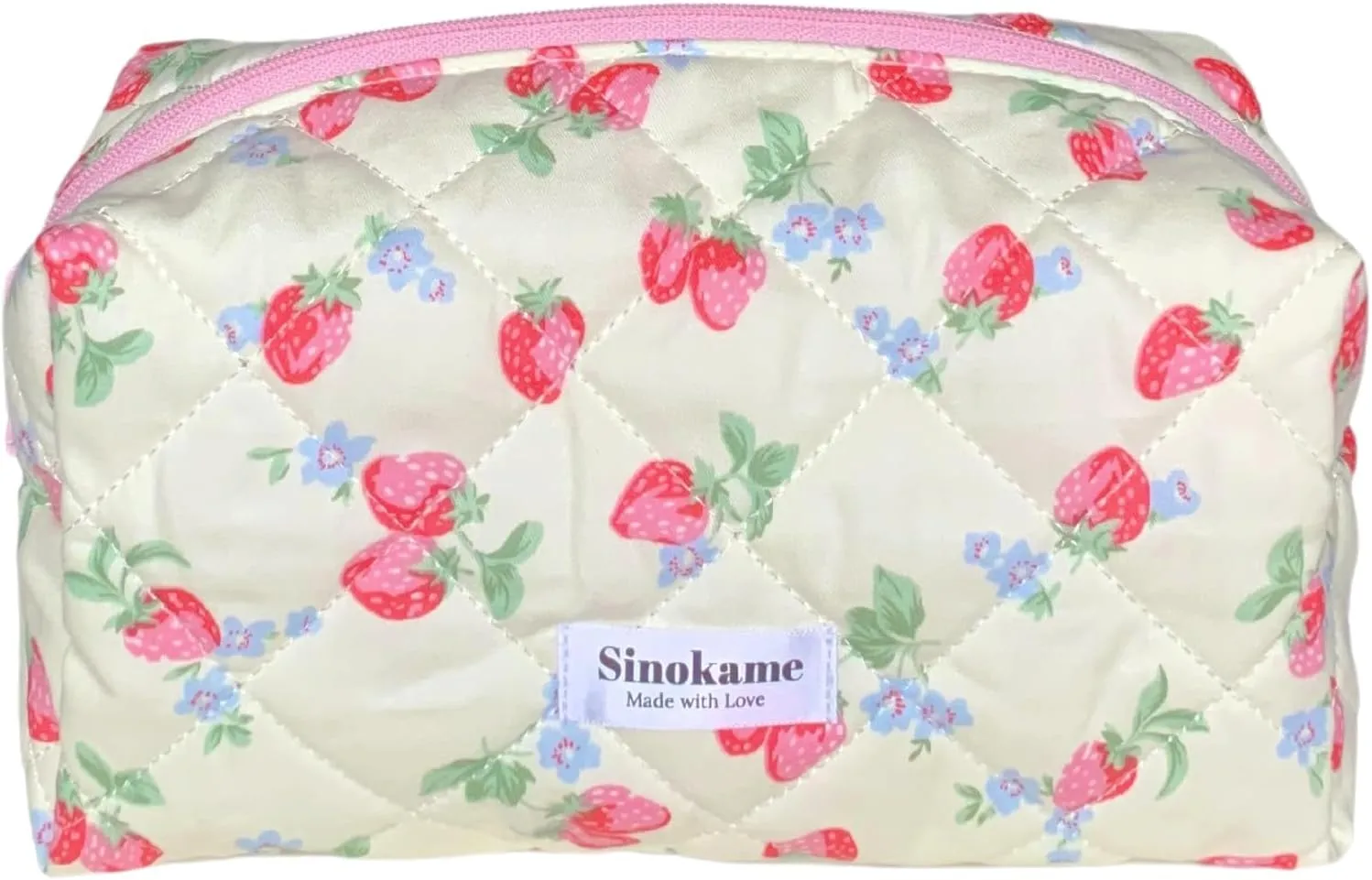 Cute Quilted Makeup Bag, Coquette Strawberry Skincare Pouch Aesthetic Cosmetic Travel Skincare Brush Organizer Pouches Makeup for Women,Strawberry me Up