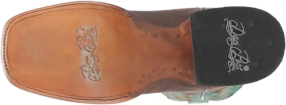 Dan Post Boots Womens Babs Leather Embroidery Square Toe Casual Boots Mid Calf Low Heel 1-2" - Brown, Green