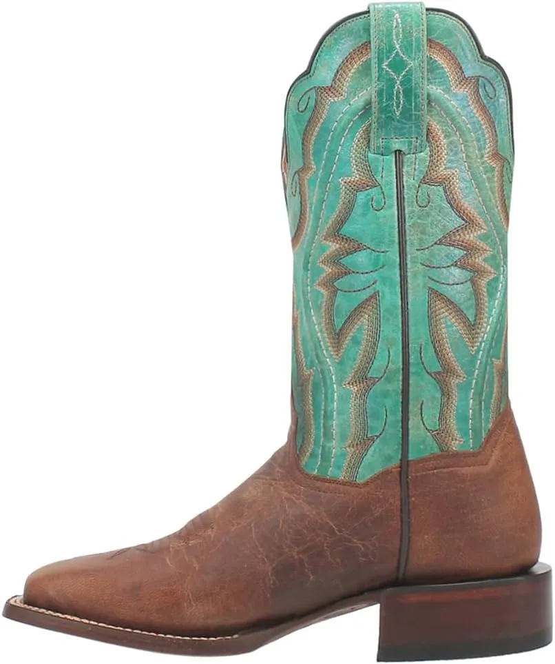 Dan Post Boots Womens Babs Leather Embroidery Square Toe Casual Boots Mid Calf Low Heel 1-2" - Brown, Green