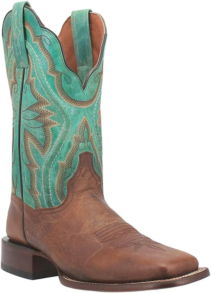 Dan Post Boots Womens Babs Leather Embroidery Square Toe Casual Boots Mid Calf Low Heel 1-2" - Brown, Green