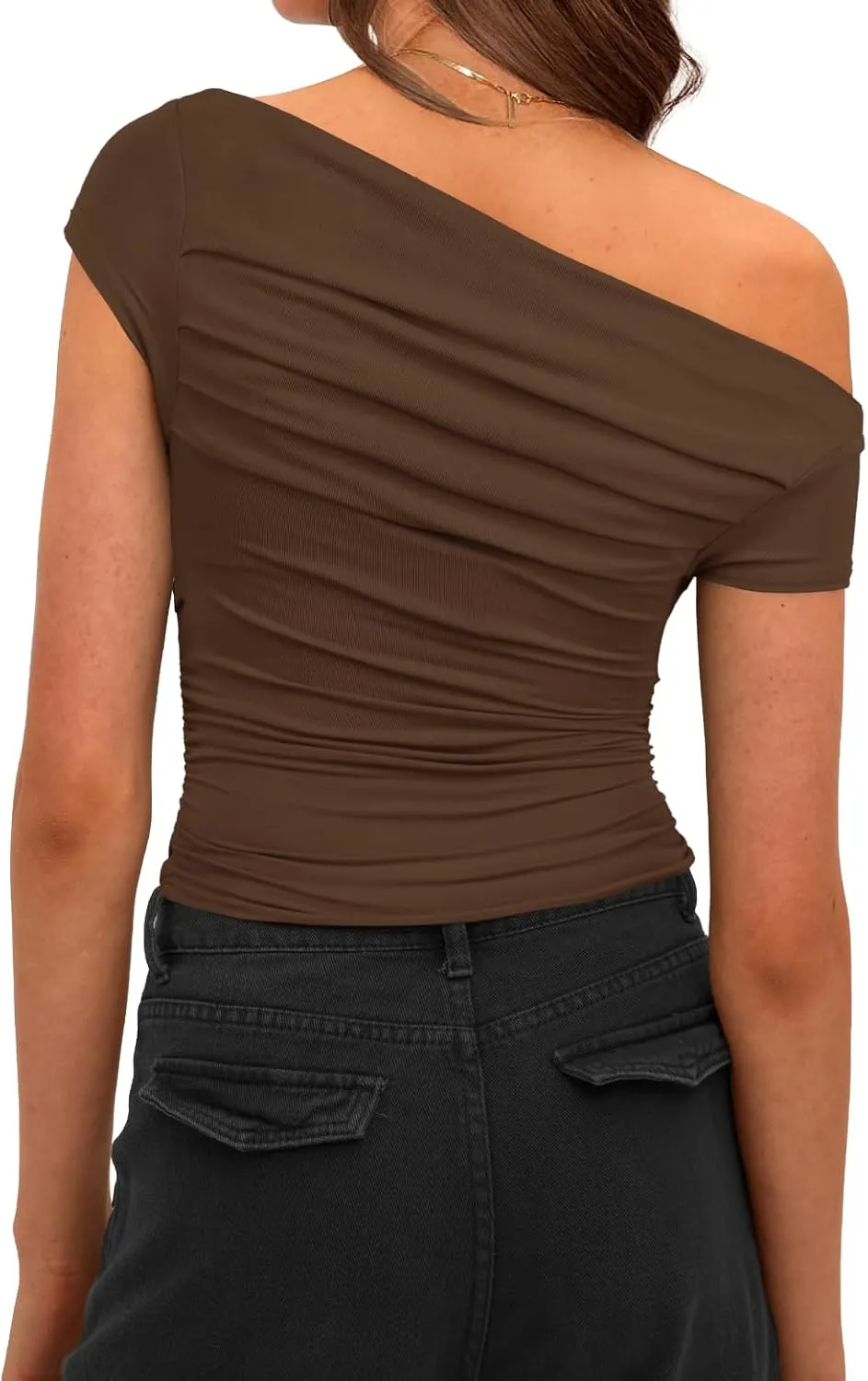 Darong Women's Summer Cap Sleeve Boat Neck Off Shoulder Top Going Out Slim Fit Tops Y2K Tight Shirts