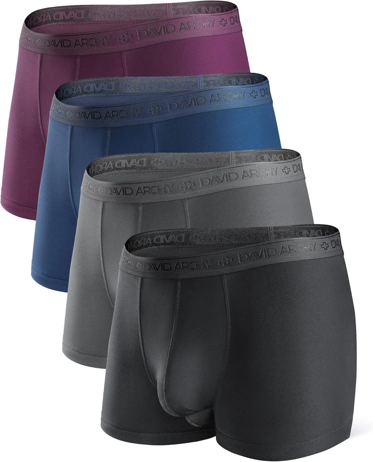 DAVID ARCHY Men's Soft Underwear Micro Modal Dual Pouch Trunks Ball Pouch Bulge Enhancing Boxer Briefs for Men 3 or 4 Pack