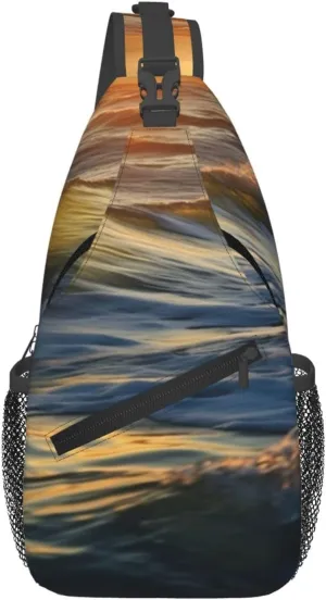 Dawn Ocean Waves Crossbody Bags for Men Women Fashion Sling Backpack Casual Chest Bag Travel Hiking Daypack