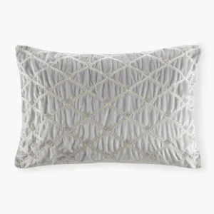 Décor Pillow, Luxurious Hand-Embelished Velvet Removable Cover, 100% White Goose Feather Décor Pillow with 233TC 100% Cotton Down Proof Cover, Aumont, Oblong, 22x15, Silver