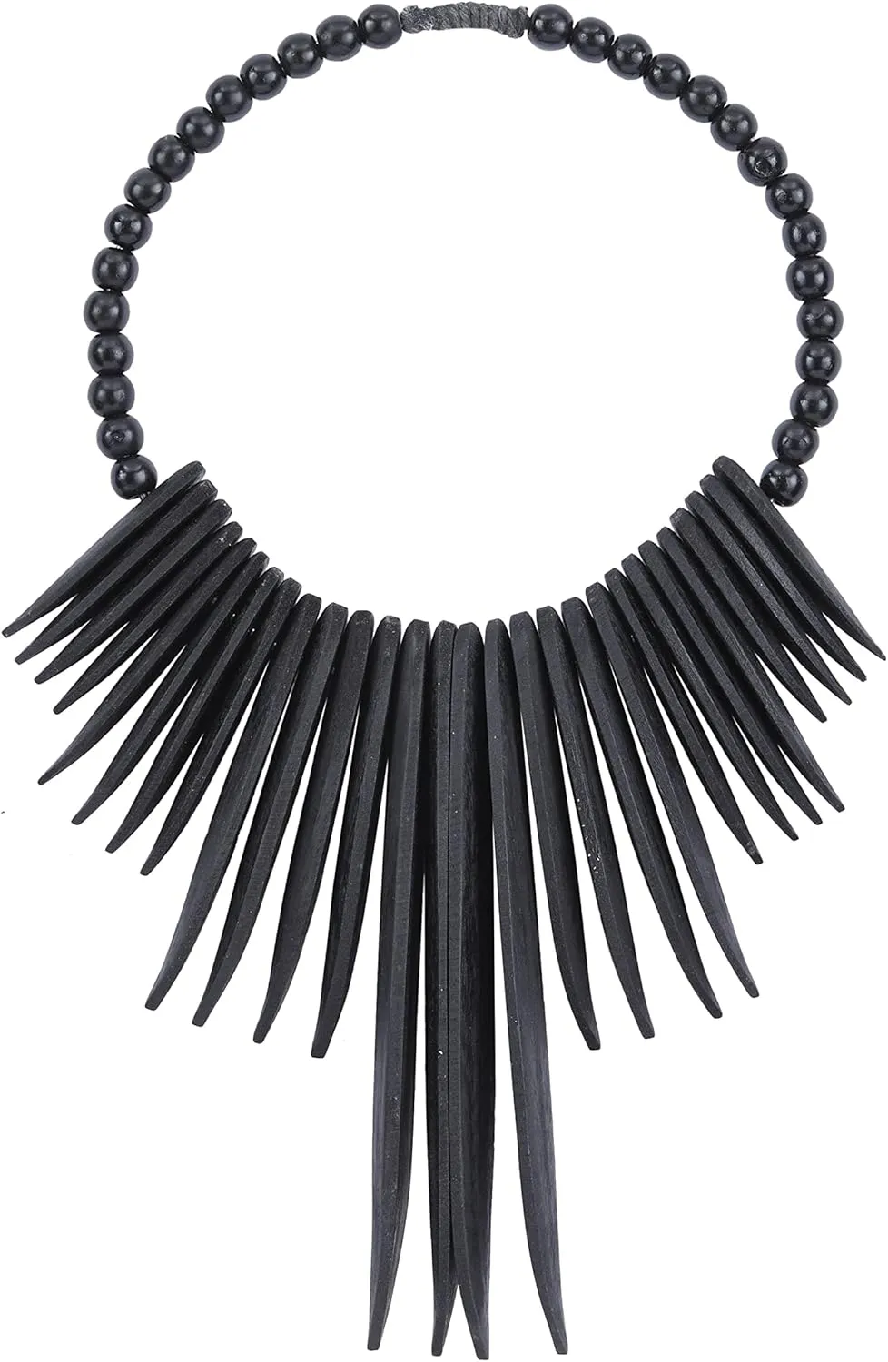 Deco 79 Wood Tribal Home Wall Decor Statement Necklace Wall Sculpture with Beaded Detailing, Wall Art 13" x 3" x 18", Black