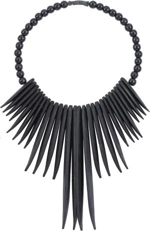Deco 79 Wood Tribal Home Wall Decor Statement Necklace Wall Sculpture with Beaded Detailing, Wall Art 13" x 3" x 18", Black