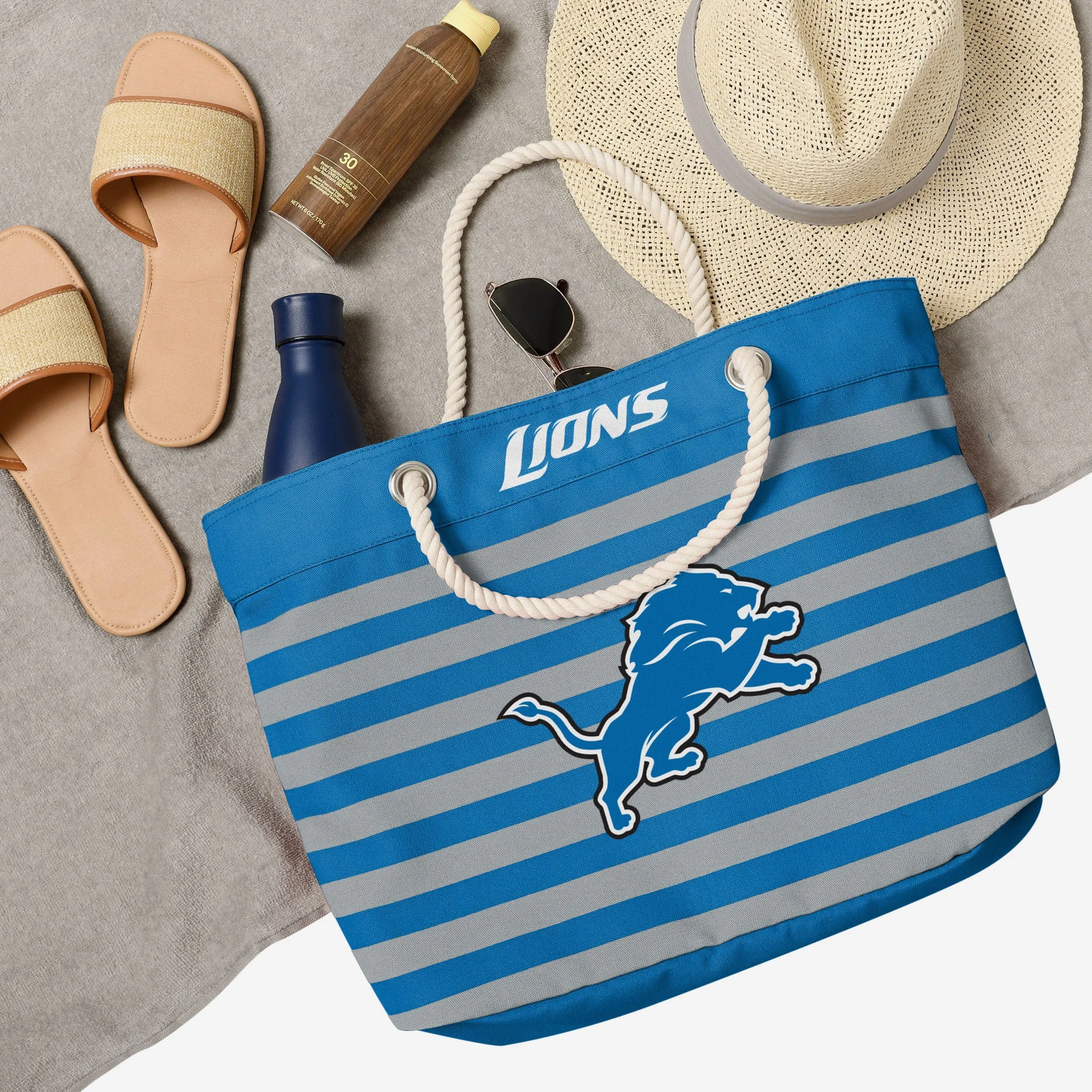 Detroit Lions Nautical Stripe Tote Bag