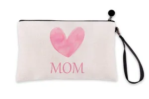 Di Lewis MOM Pink Heart Makeup Bag for Women - Cute Travel Organizer Toiletry Cosmetic Pouch with Watercolor Design – Best for Mother’s Day, Birthday, Baby Shower Gifts – 6x9 in