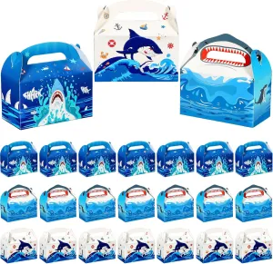 Dianelhall 24 Pcs Shark Party Favor Treat Boxes 4.8x2.4x2.76 Inch Mini Gable Box Shark Goodie Bag for Gift Candy Ocean Sea Themed Bag for Boys Kid Baby Shower Birthday Beach Pool Party Supply Decor