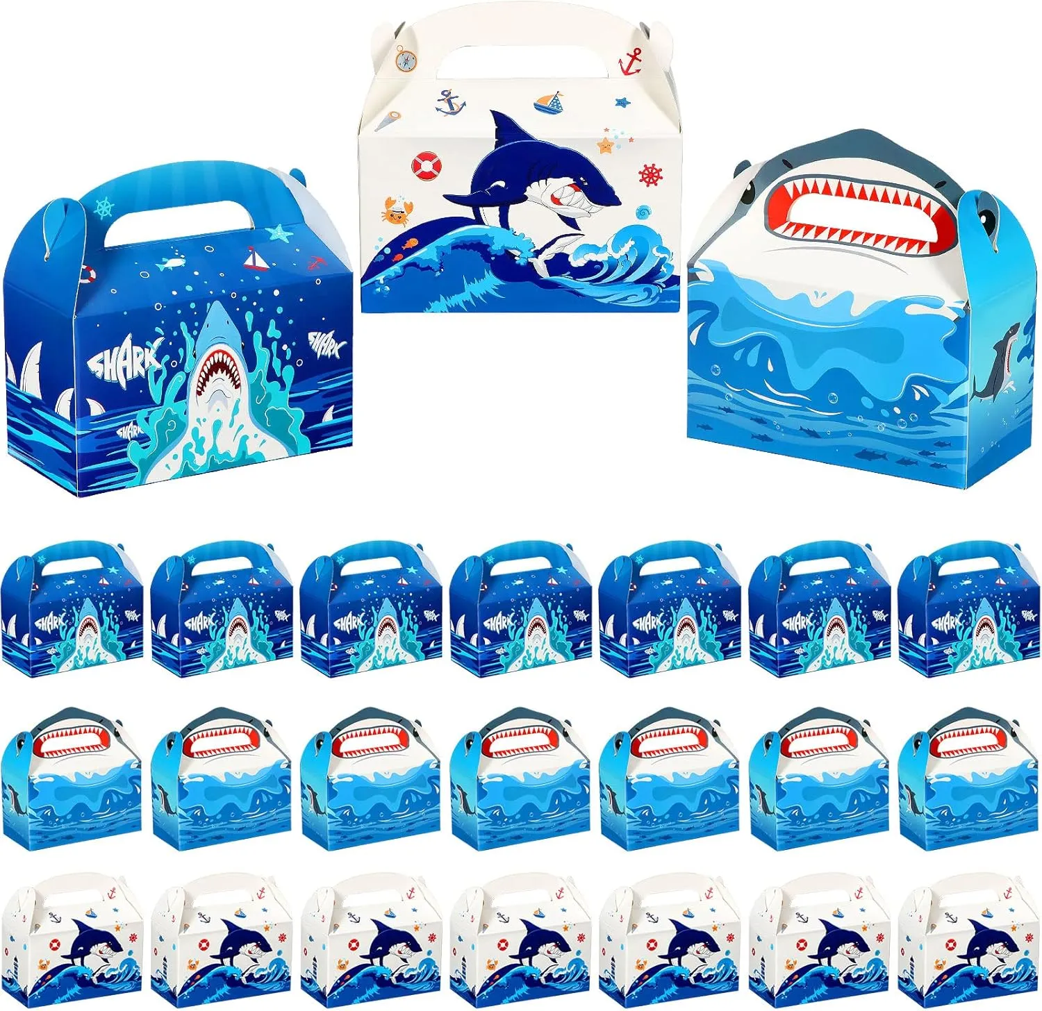Dianelhall 24 Pcs Shark Party Favor Treat Boxes 4.8x2.4x2.76 Inch Mini Gable Box Shark Goodie Bag for Gift Candy Ocean Sea Themed Bag for Boys Kid Baby Shower Birthday Beach Pool Party Supply Decor