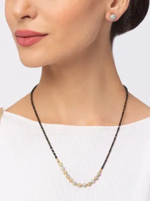 Digital Dress Room Diamond Gold Plated Short Mangalsutra मंगलसूत्र Latest Design/Cz Solitaire/Black Beads Chain New Mangalsutra Designs For Women (20 Inches)