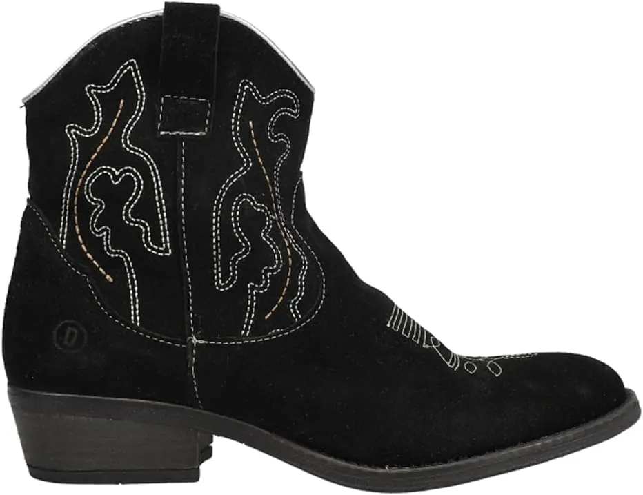 Dingo Womens Daisy Mae Embroidery Round Toe Zippered Casual Boots Ankle Low Heel 1-2" - Black