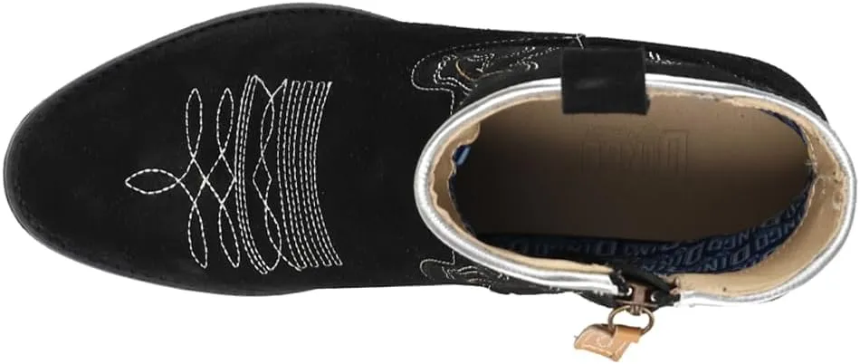 Dingo Womens Daisy Mae Embroidery Round Toe Zippered Casual Boots Ankle Low Heel 1-2" - Black