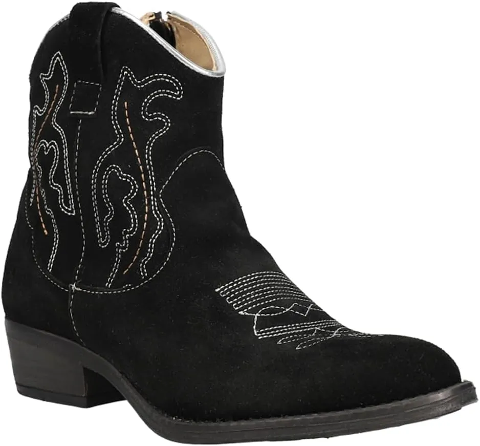 Dingo Womens Daisy Mae Embroidery Round Toe Zippered Casual Boots Ankle Low Heel 1-2" - Black