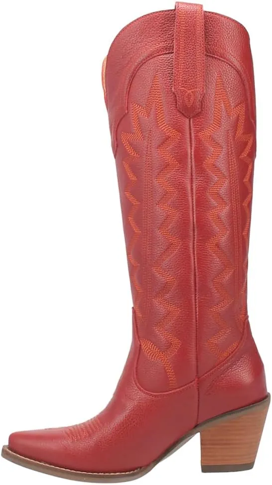 Dingo Womens High Cotton Embroidery Snip Toe Casual Boots Knee High Mid Heel 2-3" - Black