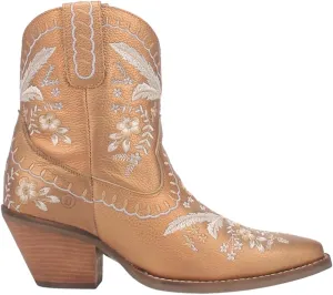 Dingo Womens Primrose Metallic Embroidered Floral Snip Toe Casual Boots Ankle Mid Heel 2-3" - Blue