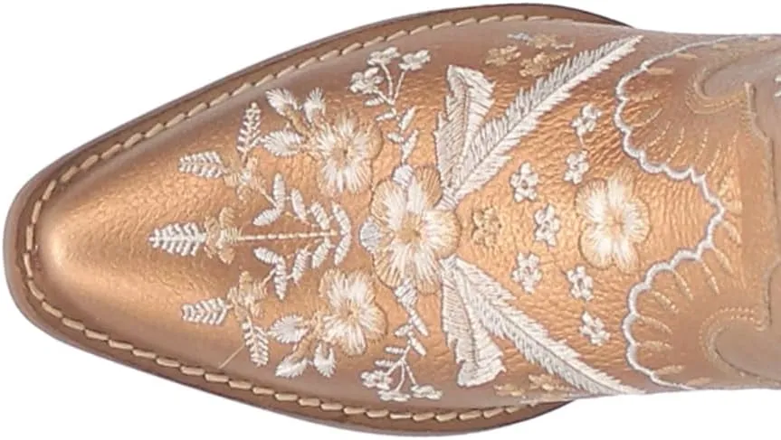 Dingo Womens Primrose Metallic Embroidered Floral Snip Toe Casual Boots Ankle Mid Heel 2-3" - Blue