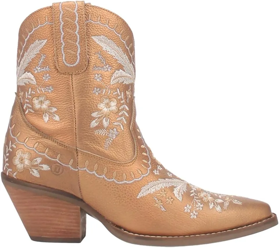 Dingo Womens Primrose Metallic Embroidered Floral Snip Toe Casual Boots Ankle Mid Heel 2-3" - Blue