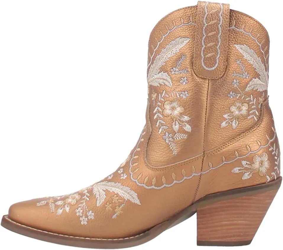 Dingo Womens Primrose Metallic Embroidered Floral Snip Toe Casual Boots Ankle Mid Heel 2-3" - Blue