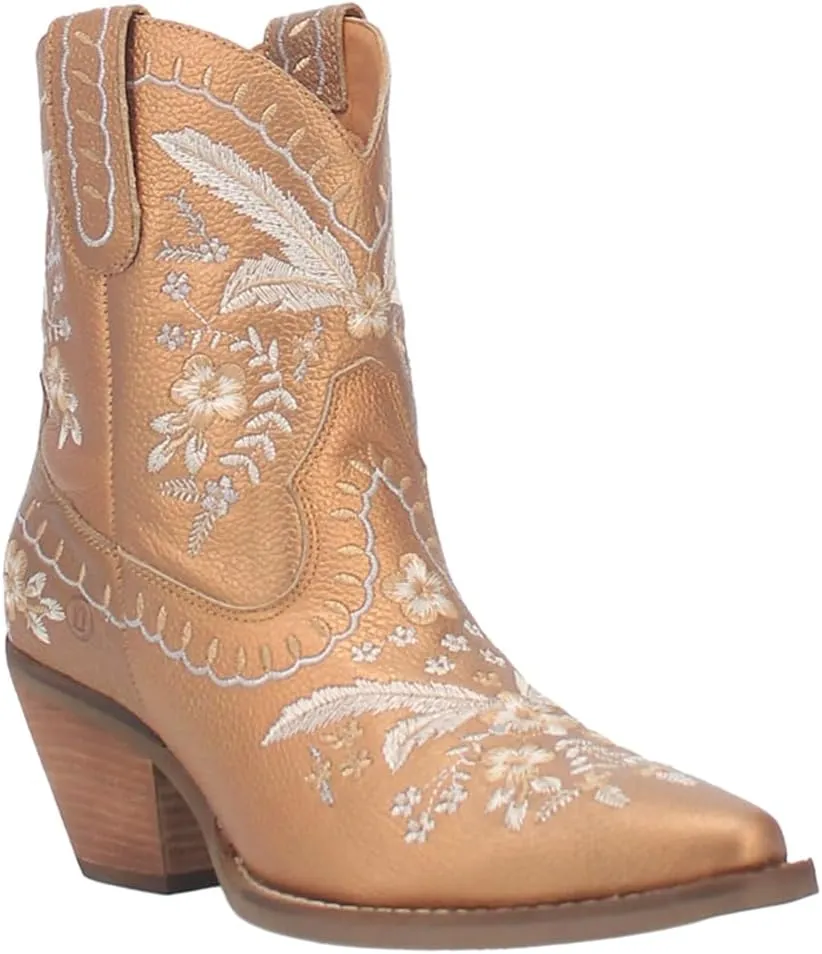 Dingo Womens Primrose Metallic Embroidered Floral Snip Toe Casual Boots Ankle Mid Heel 2-3" - Blue