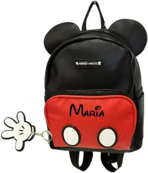 Disney Backpack Mickey Mouse Officially Licensed Leather Bag with Ears and Custom Name - 12 Inch