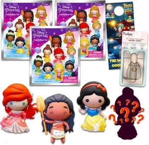Disney Princess Blind Bags Set - Bundle with 3 Disney Princess Figural Bag Clip Mystery Bags Plus Phone Wallet for Kids, Boys, Girls | Disney Princess Goodie Bags