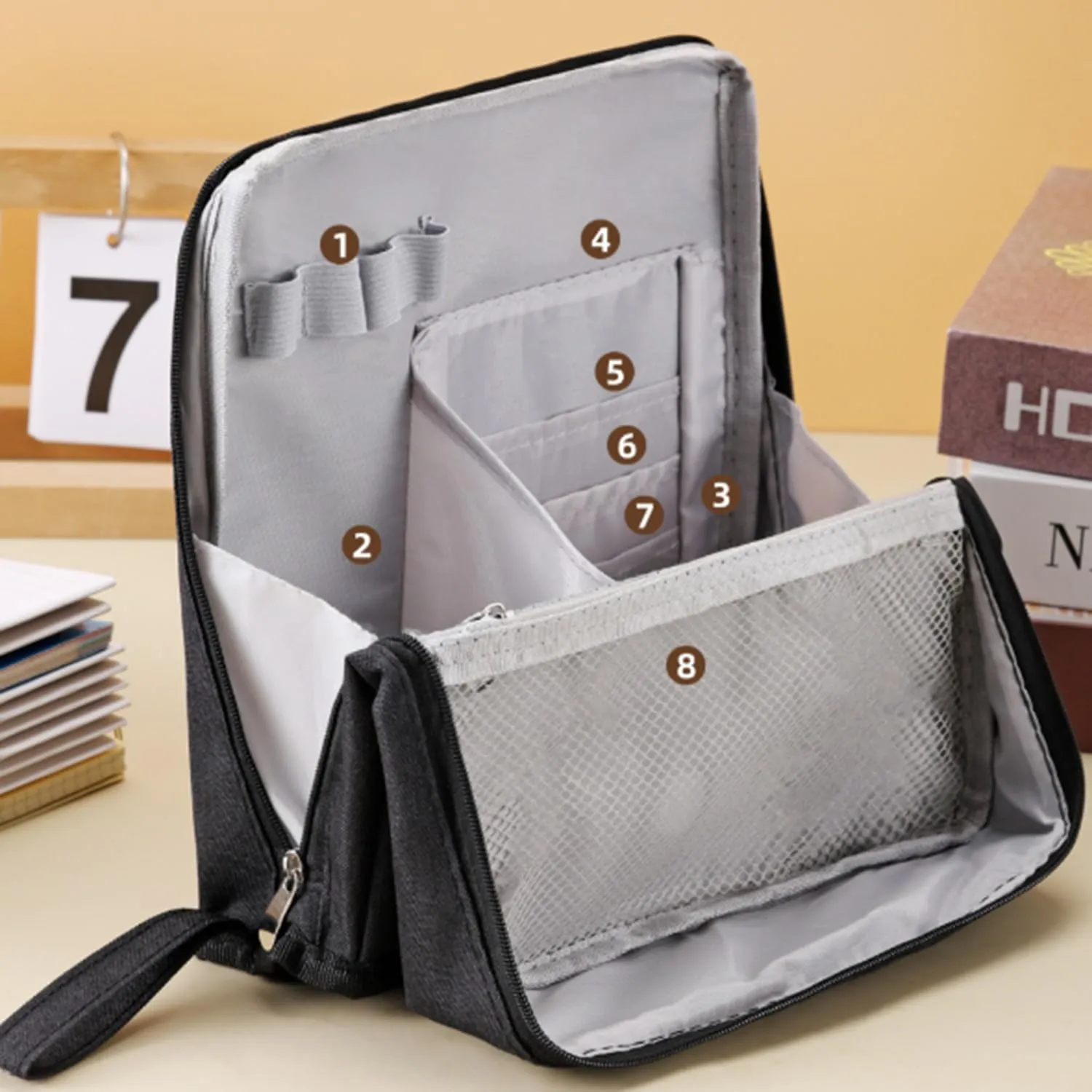 Doresty Makeup Bag, Doresty Standing Makeup Bag, Portable, Large Capacity, Vertical Large Opening Waterproof Multifunctional Stand Up Bags With Compartments (D)