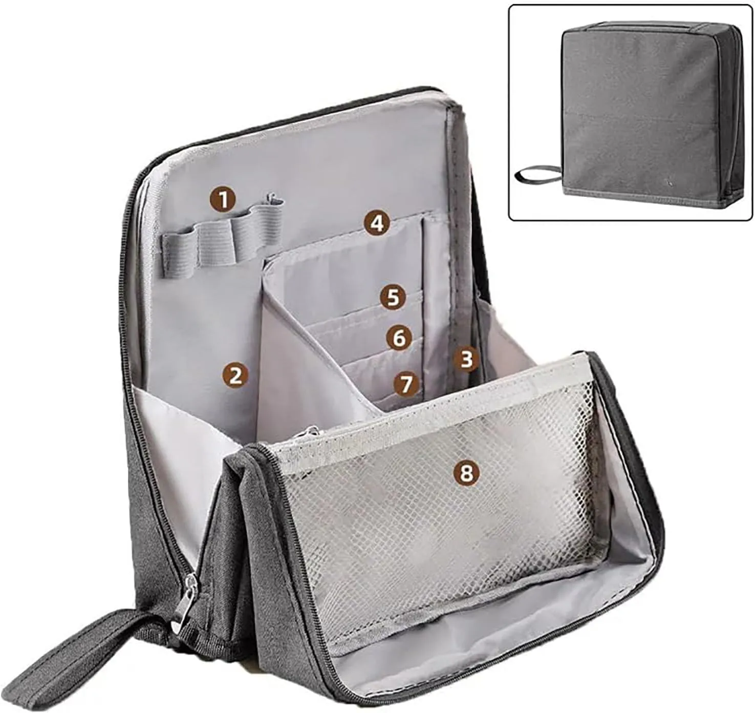 Doresty Makeup Bag, Standing Makeup Bag – Portable, Large Capacity, Waterproof Vertical Office Desktop Storage Bags, Multi-Purpose Large Capacity Oxford Cloth Toiletry Bag, with Compartments (Beige)