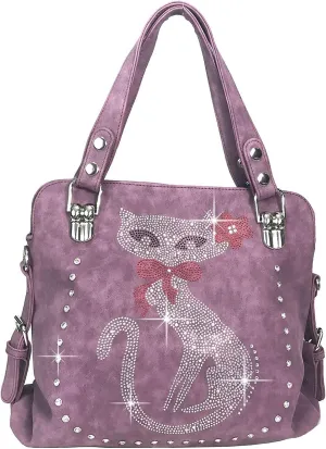 Double Handles Rhinestone Cat Purse